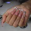 Picture of RUOKEXIN Long Square Press on Nails White French Tip Fake Nails Nude Full Cover Glue on Nails with 3D Butterfly Heart Designs Long Square Nail Press ons Sparkly Cute Stick on Nails for Women 24Pcs
