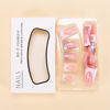 Picture of RUOKEXIN Duck Nails Press on Long Press on Nails White French Tip Fake Nails Coffin False Nails with Rhinestones Designs Pink Glue on Nails Glossy Artificial Nails Natural Stick on Nails for Women