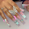 Picture of RUOKEXIN Long Square Press on Nails French Tip Fake Nails Blue Ombre False Nails with Rhinestones Designs Long Square Nail Press ons Glitter Glue on Nails Cute Stick on Nails for Women 24Pcs