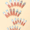 Picture of RUOKEXIN Long Square Press on Nails French Tip Fake Nails Blue Ombre False Nails with Rhinestones Designs Long Square Nail Press ons Glitter Glue on Nails Cute Stick on Nails for Women 24Pcs