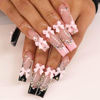 Picture of RUOKEXIN Long Square Press on Nails French Tip Fake Nails Pink Black False Nails with Bow Rhinestones Designs Long Square Glue on Nails Sparkly Artificial Nails Cute Stick on Nails for Women 24Pcs
