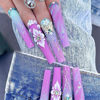 Picture of RUOKEXIN Long Press on Nails Coffin Fake Nails Purple False Nails with 3D Gold Butterfly Rhinestones Designs Glossy Nail Press ons Acrylic Artificial Nails Summer Stick on Nails for Women 24Pcs
