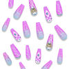 Picture of RUOKEXIN Long Press on Nails Coffin Fake Nails Purple False Nails with 3D Gold Butterfly Rhinestones Designs Glossy Nail Press ons Acrylic Artificial Nails Summer Stick on Nails for Women 24Pcs