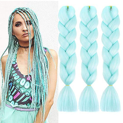 Picture of Xiaofeng Braiding Hair Extensions for Women 6 Packs 100g/Pack 24Inch High Temperature Ombre Jumbo Synthetic Braiding Hair for Twist Crochet Braids (24 Inch, Light green)
