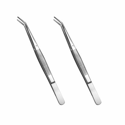 Picture of Stainless Steel Tweezers, with Curved Serrated Tip Multipurpose Tweezers Sewing Machine Tweezers Forceps for Craft Repairing (2 Pcs set)