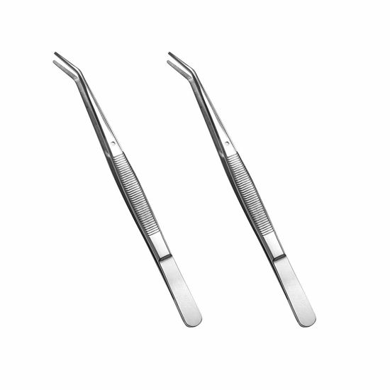 Picture of Stainless Steel Tweezers, with Curved Serrated Tip Multipurpose Tweezers Sewing Machine Tweezers Forceps for Craft Repairing (2 Pcs set)