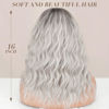 Picture of Nnzes Ombre Silver Wig with Bangs for Women White Bob Wavy Charming Synthetic Wigs with Natural Shoulder Length Curly Heat Resistant Hair for Daily Party Use