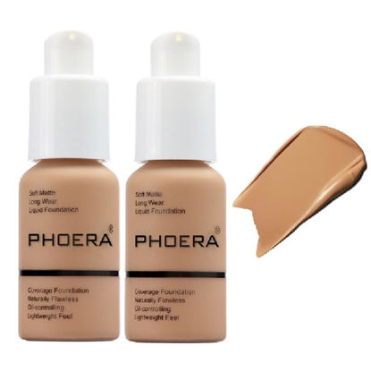 Picture of 2 Pack PHOERA Foundation,Matte Oil Control Concealer Foundation Cream,PHOERA Long Lasting Waterproof Matte Liquid Foundation for Women Girls (105 Sand)