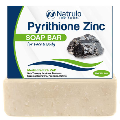 Picture of Pyrithione Zinc Soap Bar for Face & Body, 4oz | Medicated 2% ZnP Bar Soap Skin Therapy Cleanser for Acne, Rosacea, Eczema, Dermatitis, Psoriasis, Itching | Cleansing, Calming Facial Wash Made in USA