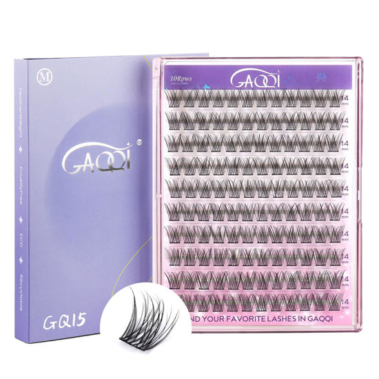 Picture of GAQQI Lash Clusters, Eyelash Clusters 120PCS C Curl Individual Lashes, Wispy Cluster Eyelash Extension 14mm Only, Natural Looking Cluster Lashes （GQ15, C Curl, 14mm)