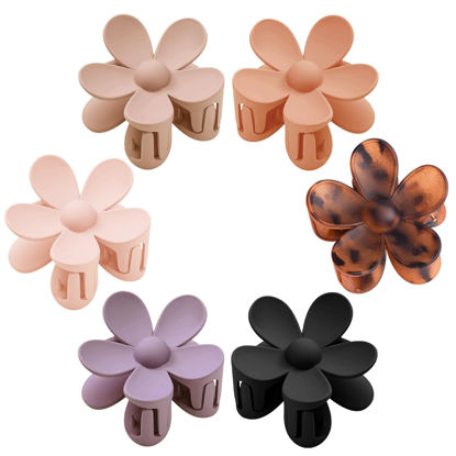 Picture of Flower Hair Clips 6 PCS Flower Claw Clips Daisy Clips for Women Matte Large Claw Clips Strong Hold Jaw Clamps Hair Accessories for Thick Hair 6 Colors