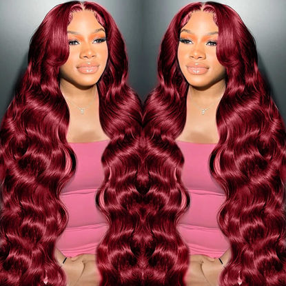 Picture of Glueless Wine Red Wig 99j Burgundy Lace Front Wigs Human Hair 180 Density 13x4 Body Wave Hd Lace Front Wigs Human Hair Pre Plucked Red Lace Front Wigs Human Hair Wig for Women with Baby Hair 32 Inch