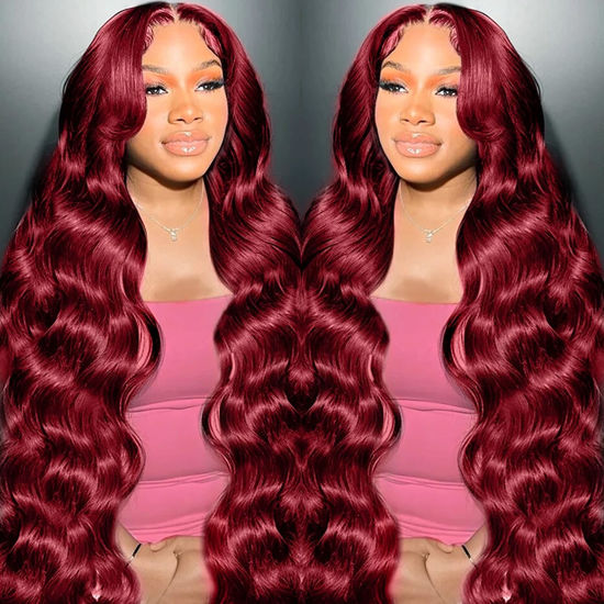 Picture of Glueless Wine Red Wig 99j Burgundy Lace Front Wigs Human Hair 180 Density 13x4 Body Wave Hd Lace Front Wigs Human Hair Pre Plucked Red Lace Front Wigs Human Hair Wig for Women with Baby Hair 32 Inch