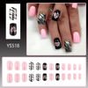 Picture of 24Pcs Valentine Press on Nails Short Fake Nails with Heart Lines Designs Pink Black Silver False Nails Square Glossy Glue on Nails Cute Pink Heart Acrylic Nails Valentines Stick on Nails for Women