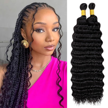 Picture of Eerya Long Curly Braiding Hair 18 Inch 2 Packs Ocean Wave Crochet Hair for Black Women Deep Wave Braiding Hair for Boho Braids (18 inch, 1B)