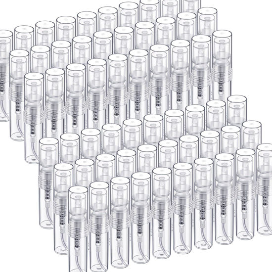 Picture of Fandamei Mini Spray Bottle, 60PCS 2ml Mini Clear Plastic Spray Bottle Empty, Fine Mist Refillable Mini Perfume Bottle. Small Empty Sample Containers Bottle. 2ml, 60 Pack, Clear