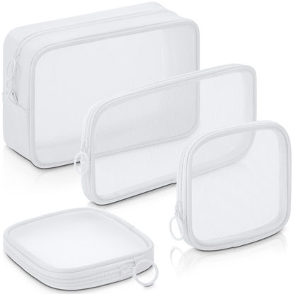 Picture of Weewooday 4 Pcs Mesh Makeup Bag Mesh Cosmetic Bag Travel Toiletry Bag Pouch with Zipper Mini Portable Makeup Cosmetic Travel Toiletry Purse Bag for Daily Accessories (White,Small, Large, Medium)