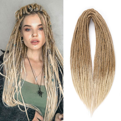 Picture of Leeven Double Ended Dreadlock Extensions 24 Inch Ombre Blonde Synthetic 0.6 cm Width Thin DE Dreads Crochet Hippie Wool Dreads 10 Strands Handmade Soft Loc Extensions for Women Men