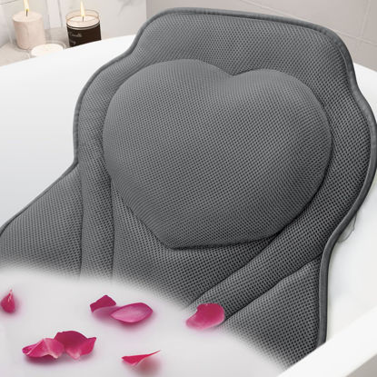 Picture of LuxStep Bath Pillow-Bathtub Pillow with Air Mesh Fabric & 6 Non-Slip Suction Cups, Bath Pillows for Tub Head, Neck and Back Support, Bath Accessories Spa Gifts, Grey