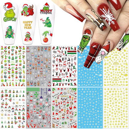Picture of 10 Sheets Christmas Nail Stickers 3D Xmas Nail Art Decals Gold White Snowflake Santa Claus Snowman Buffalo Plaid Reindeer Nail Art Stickers Winter Xmas Nail Stickers for Women Girls Nail Decorations