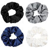 Picture of Ivyu Scrunchies, 4 Pack Silk Scrunchy for Girls Women Cute Hairties Hair Accessories Soft Ropes Ponytail Holder, White, Black, Navy, Gray