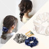 Picture of Ivyu Scrunchies, 4 Pack Silk Scrunchy for Girls Women Cute Hairties Hair Accessories Soft Ropes Ponytail Holder, White, Black, Navy, Gray