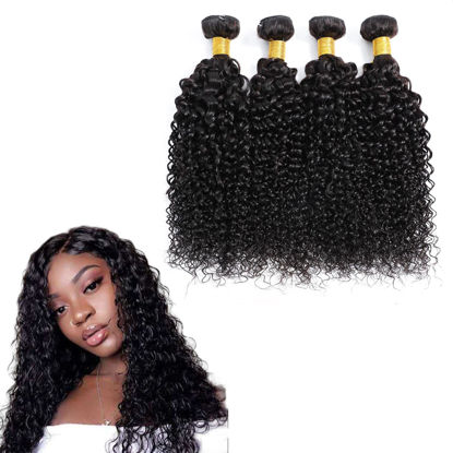 Picture of Selina 4 Bundles 18''20"22"24" Kinky Curly Bundles Curly Human Hair Bundles Unprocessed Remy Hair Extensions Brazilian Virgin Human Hair 100 Gram/Bundle (18 20 22 24inch, Natural Color)