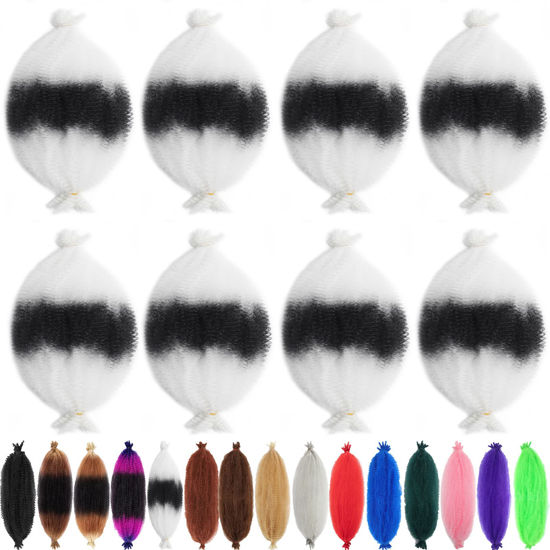 Picture of 8 Packs Springy Afro Twist Hair 16 inch Black and white Pre-Separated Kinky Marley Twist Braiding Hair Soft Crochet for Faux Locs Spring Twist Hair for Women (16 Inch (Pack of 8), Black and white)
