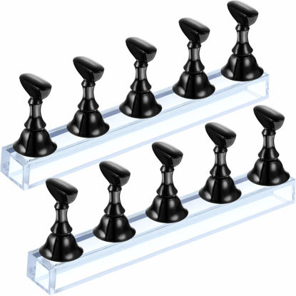 Picture of Blulu 2 Sets Acrylic Nail Display Stand Magnetic Press on Nails Practice Holder Stand DIY Painting Fingernail Stand for False Fingernail Manicure Tool Home Salon Use(Black)