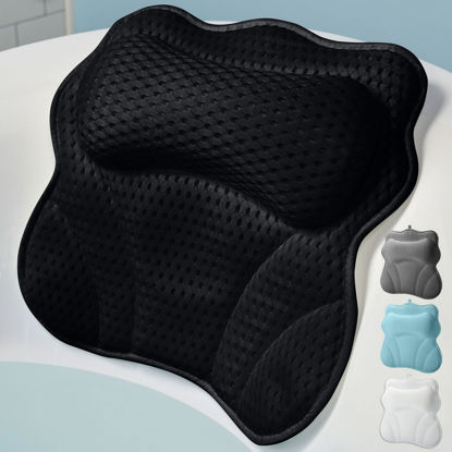 Picture of WONDERfoam Thick Padded Ergonomic Bath Pillow for Tub, Support for Head Neck and Back, Slip-Resistant, Machine Washable Breathable Quick Dry Mesh Bathtub Headrest Pillows, Spa Rest Accessories, Black