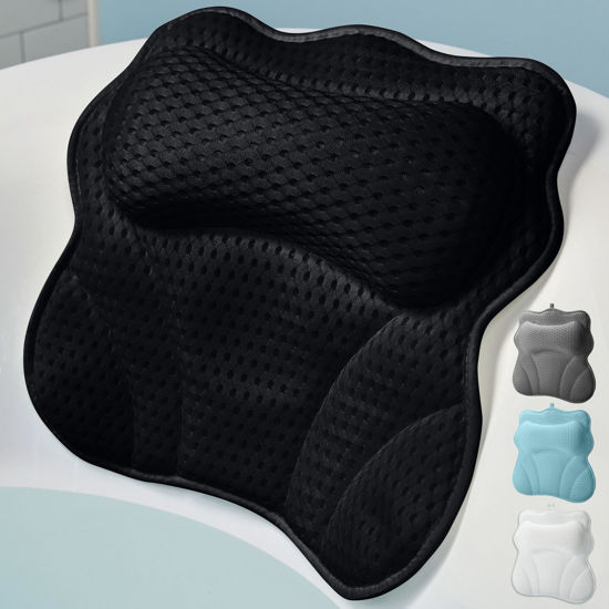 Picture of WONDERfoam Thick Padded Ergonomic Bath Pillow for Tub, Support for Head Neck and Back, Slip-Resistant, Machine Washable Breathable Quick Dry Mesh Bathtub Headrest Pillows, Spa Rest Accessories, Black