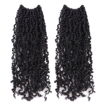 Picture of Toyotress Yanky Twist Crochet Hair - 12 Inch 2 Packs (30 Strands/Pcs) Pre-twisted Fluffy Spring Mini Twist Short Passion Twist, Natural Black Pre-Looped Crochet Braids Braiding Hair (12 Inch, 1B-2P)