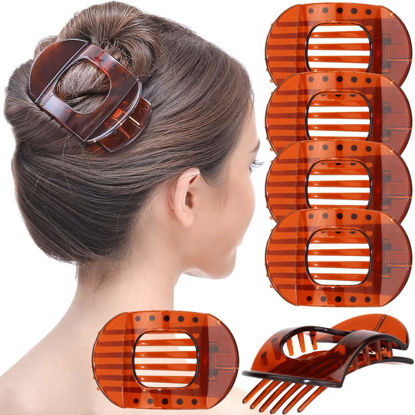 Picture of RC ROCHE ORNAMENT 6 Pcs Womens Square Strong Grip Secure Hold Inner Teeth Styling Plastic Comfortable Curve No Slip Beauty Accessory Girls Ladies Claw Clamp Clip, Medium Brown