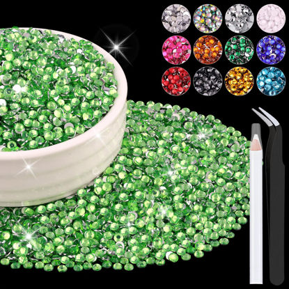 Picture of 12000PCS 2mm Resin Rhinestones Bulk for Crafting (Light Green), Flatback Bedazzling Crystals for Crafts DIY Nail Decoration, Gems Charms for Tumbler Shoes Clothing Fabric with Pickup Pen and Tweezers