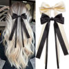 Picture of Seneeel Hair Bows 2 PCS, Ribbon Bow for Women - Hair Bows for Women, Hair Ribbons, Oversized Long-tail Cute Aesthetic Hair Accessories - Beige, Black - 11.8*5.1*0.7 Inches