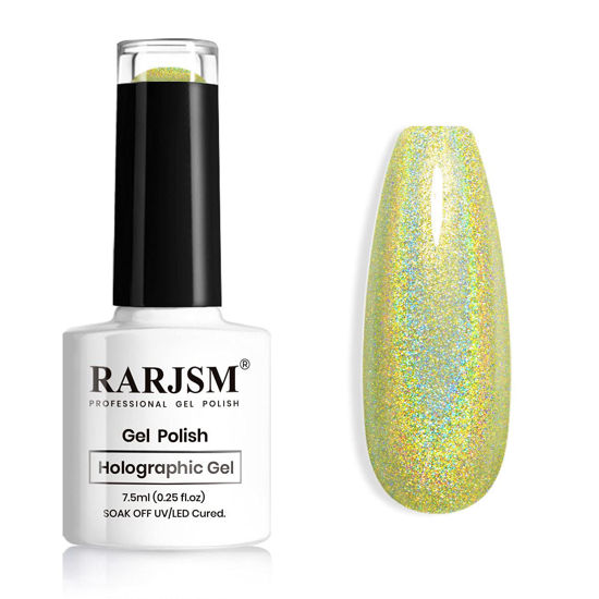 Picture of RARJSM Holographic Nail Polish Light Green Gel Polish Unicorn Effect Nail Gel 7.5ML Curing Required Nail Art Colors Home Gel Manicure