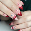 Picture of French Tip Heart Press on Nails Medium Almond Fake Nails with Cherry Designs Cute Heart False Nails Red Glossy Full Cover Glue on Nails Valentines Stick on Nails for Women Girls 24 Pcs