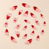 Picture of French Tip Heart Press on Nails Medium Almond Fake Nails with Cherry Designs Cute Heart False Nails Red Glossy Full Cover Glue on Nails Valentines Stick on Nails for Women Girls 24 Pcs