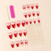 Picture of French Tip Heart Press on Nails Medium Almond Fake Nails with Cherry Designs Cute Heart False Nails Red Glossy Full Cover Glue on Nails Valentines Stick on Nails for Women Girls 24 Pcs