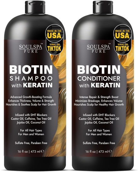 Picture of Biotin Shampoo and Conditioner Set with Keratin - Sulfate-Free Advanced Anti-Thinning, Hair Growth Shampoo and Conditioner Combo Repair Formula - with DHT Blockers, for Men & Women - 16 fl oz each