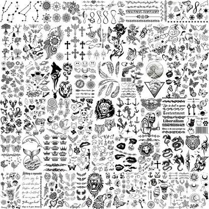 Picture of EGMBGM 52 Sheets Tiny Small Temporary Tattoos For Kids Boys Girls, Tribal Animals Butterfly Anchor Compass Tattoo Stickers For Men Women, 3D Cute Flower Fake Face Tatoo Kits Sets For Neck Arm Hands
