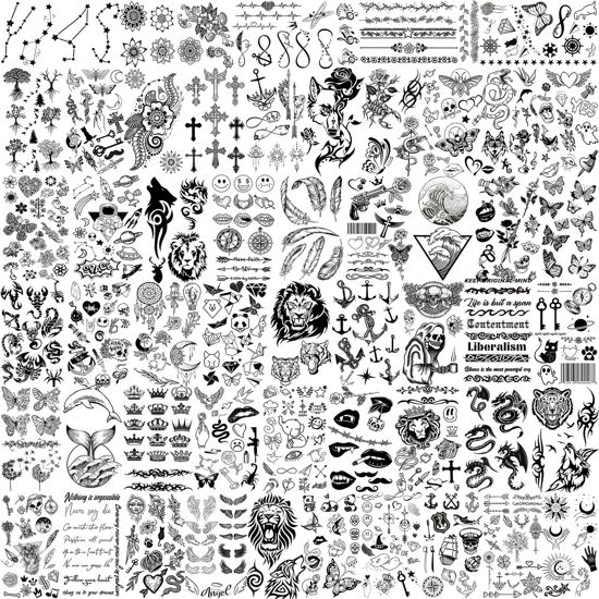 Picture of EGMBGM 52 Sheets Tiny Small Temporary Tattoos For Kids Boys Girls, Tribal Animals Butterfly Anchor Compass Tattoo Stickers For Men Women, 3D Cute Flower Fake Face Tatoo Kits Sets For Neck Arm Hands