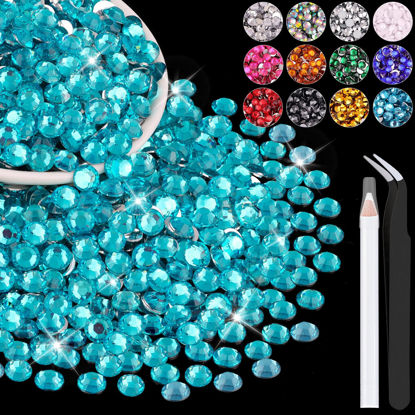 Picture of 1200PCS 6mm Resin Rhinestones in Bulk (Indicolite), Bedazzling Flatback Crystals for Crafts DIY Nail Decoration, Gems Charms for Tumbler Shoes Clothing Fabric with Pickup Pen and Tweezers
