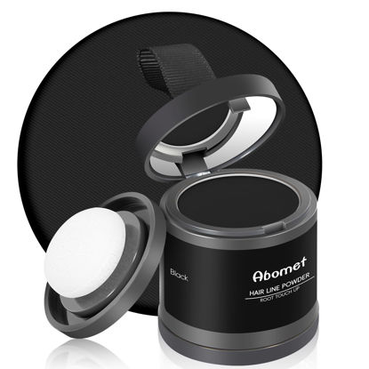 Picture of Abomet Hairline Powder Instantly Conceals Hair Loss, Root Touch Up Hair Color Powder, Hair Toppers for Women Men, Hair Fibers for Thinning Hair, Root Cover Up lasting 24 hours (Black, 0.35)
