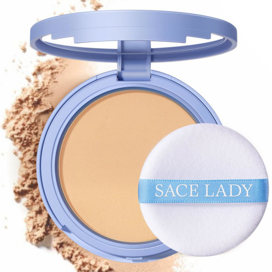 Picture of SACE LADY Face Powder Waterproof Sets Makeup, Controls Shine, Smooth Fine Lines for Flawless Lightweight Finish, Long Lasting Matte Compact Setting Powder Cosmetics Cruelty-free, 0.35oz (#02)