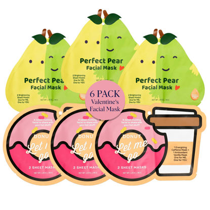 Picture of SpaLife Donut Let Me Go Duo Facial Masks - Pack of 6 - Skincare Gift Set for Valentine's Day - Radiant Caffeine and Soothing Vanilla - Beauty Moisture Hydration Face Mask for Men and Women