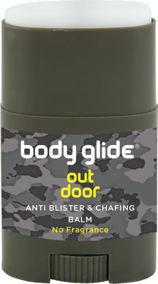 Picture of Body Glide Outdoor Anti Chafe Balm. Fragrance free anti chafing stick trusted in basic training, endurance sports and everyday life. Use on neck, shoulders, chest, arms, butt, groin, thighs & feet