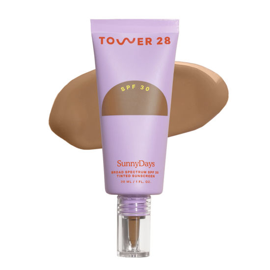 Picture of Tower 28 Beauty SunnyDays SPF 30 Tinted Mineral Sunscreen - For Sensitive Skin - 2-in-1 Facial Broad Spectrum UVA/UVB Protection + Foundation - Shade 40 RUNYON - Tan with Olive Undertones, 1 Fl Oz