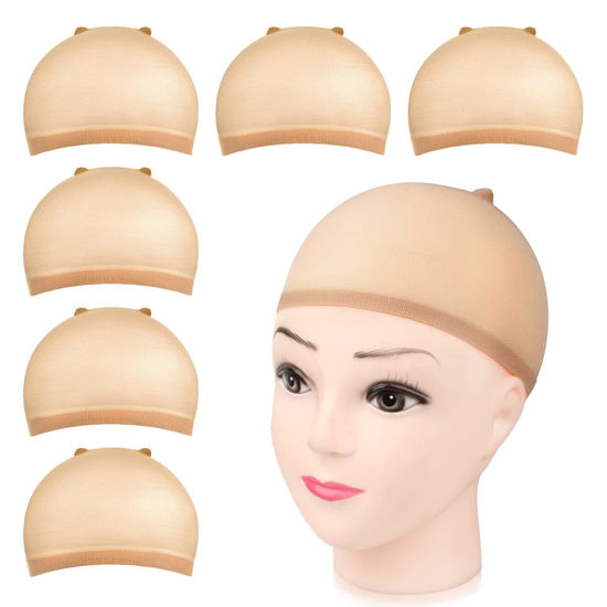 Picture of MORGLES Wig Cap, 6 Pcs Stretchy Nylon Wig Caps Stocking Wig Caps for Women, Light Brown