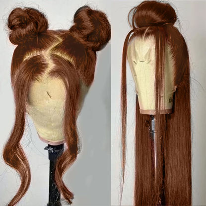 Picture of ANDRIA Brown Straight Lace Front Wigs 13x6 Glueless Lace Wigs Synthetic Heat Resistant Fiber Hair Wig With Baby Hair Natural Hairline For Women Reddish Brown Color Long Silk Straight Natural Wig